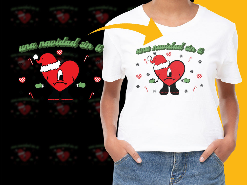 Women's Christmas T-Shirt, Cute Santa Hat Heart Graphic, Festive Holiday Tee, Casual Xmas Top