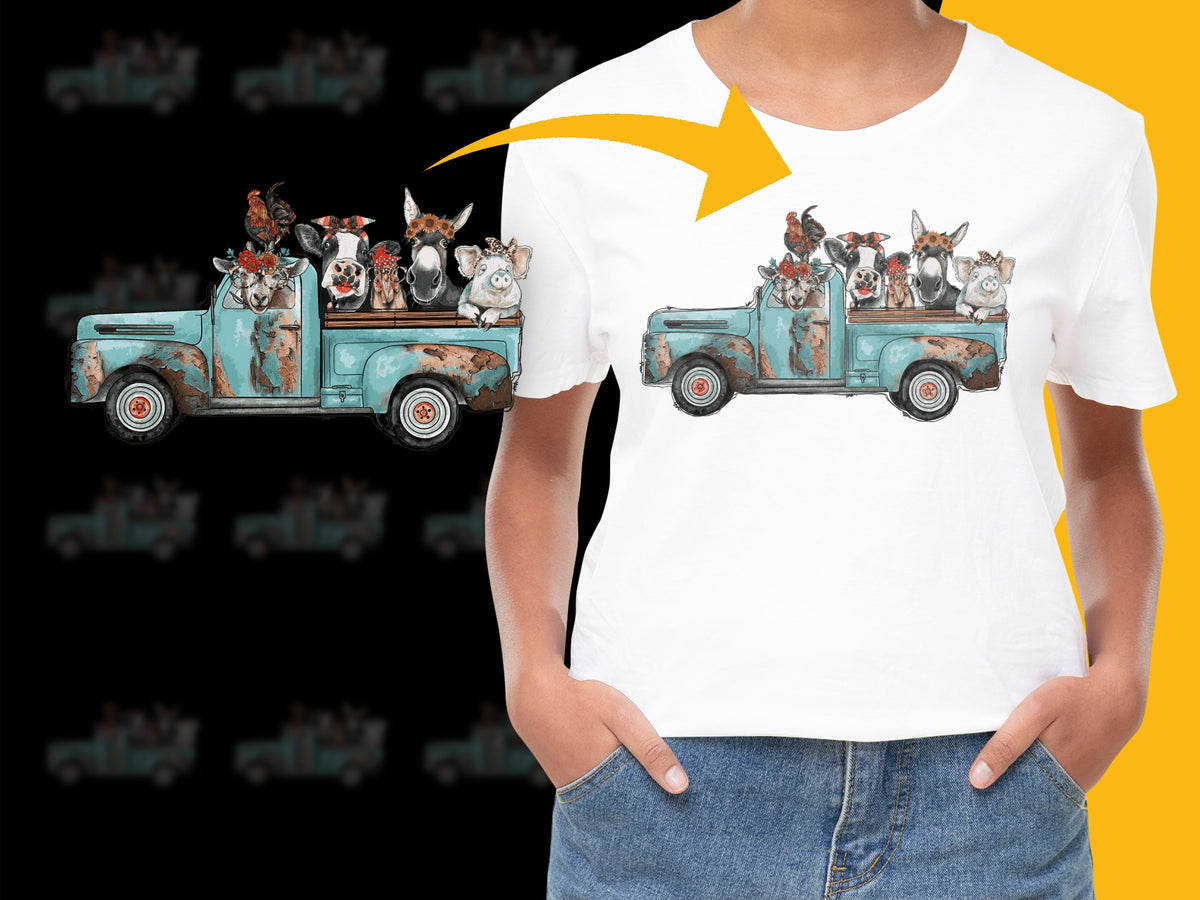 Vintage Truck Dogs Graphic T-Shirt, Cute Animal Print Tee, Retro Casual Fashion Top, Unisex Clothing for Pet Lovers