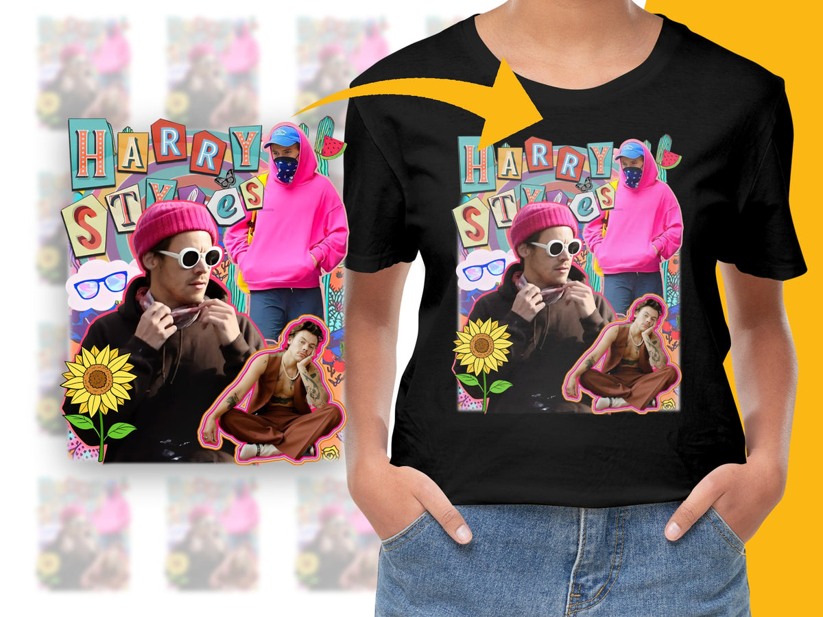 Harry Styles Inspired Graphic T-Shirt, Vintage Aesthetic Pop Art, Colorful Unisex Fashion Tee, Floral and Celebrity Design