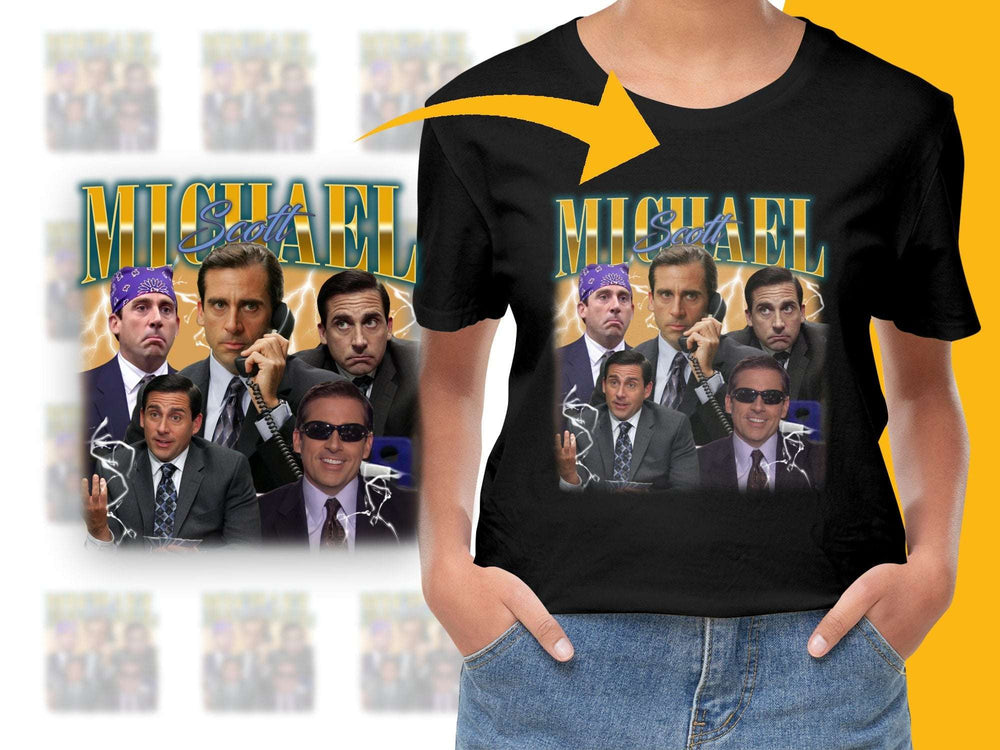 Michael TV Show Inspired Graphic T-Shirt, Funny Character Collage, Casual Fan Apparel, Unisex Black Tee