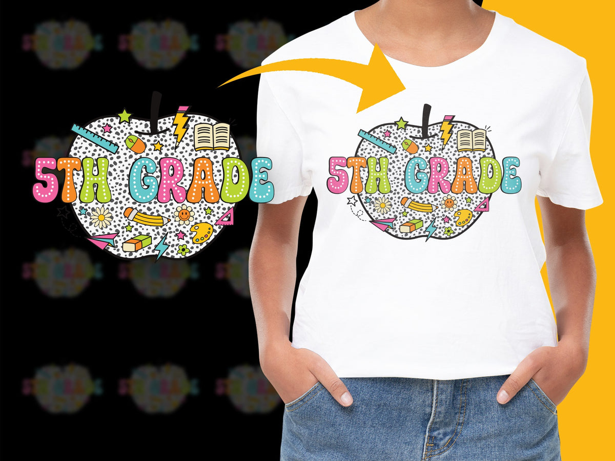 5th Grade T-Shirt Colorful School Supplies Design, Kids Back to School Tee, Comfortable Cotton Top