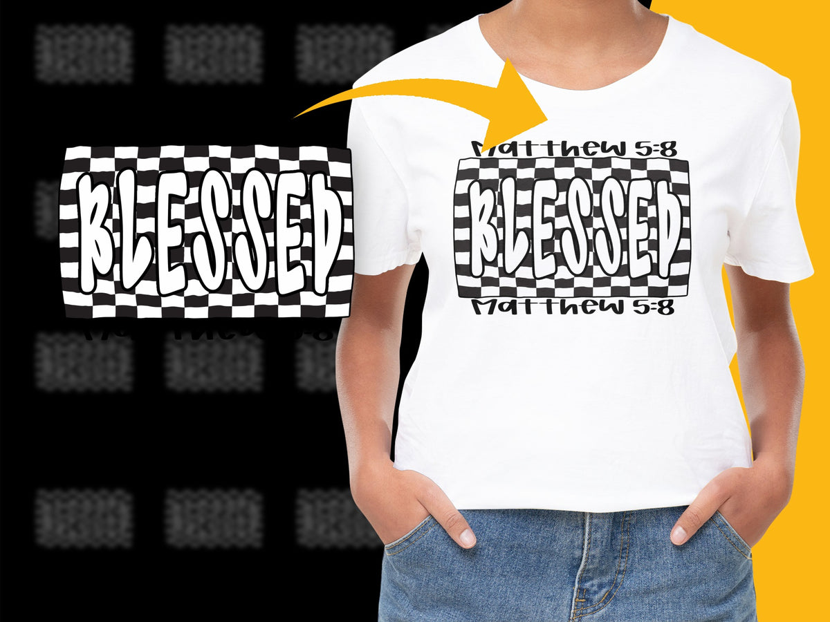 Blessed Matthew 5:8 T-Shirt, Black and White Checkerboard, Religious Graphic Tee, Christian Apparel, Inspirational Fashion, Unisex Fit