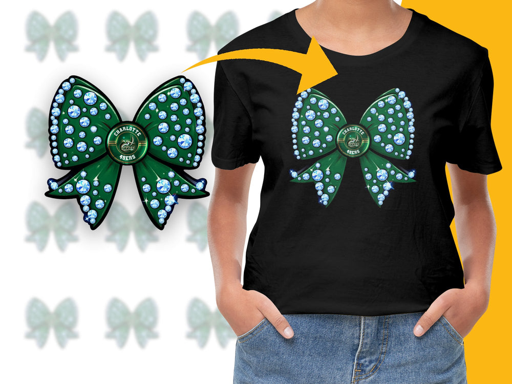 Women's Black T-Shirt with Green Bow Rhinestone Design, Casual Graphic Tee, Stylish Summer Top
