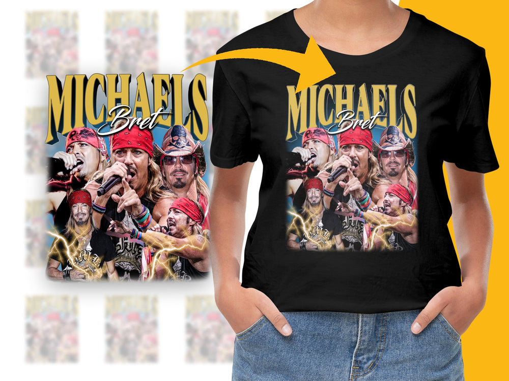 Michael's Brel Graphic T-Shirt, Colorful Wrestler Design, Vibrant Casual Wear, Unique Gift Idea