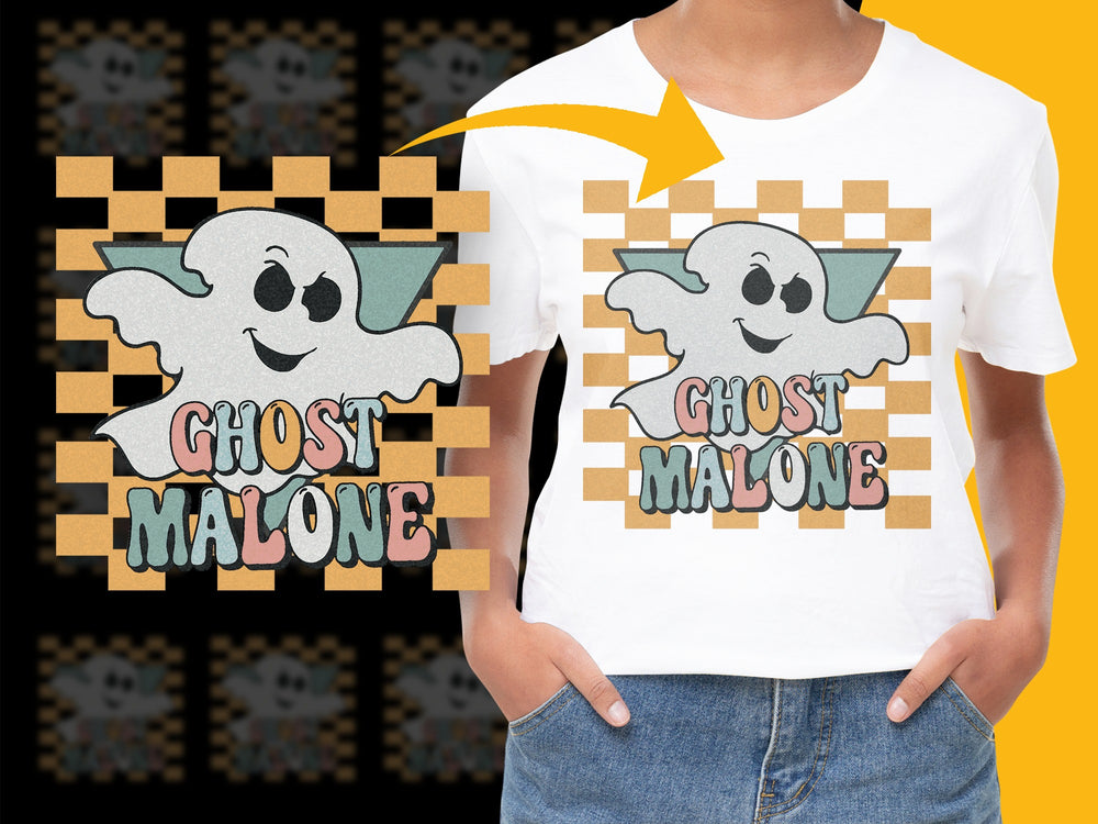Ghost Malone Cartoon T-Shirt, Cute Ghost Graphic Tee, Halloween Costume, Kids and Adult Sizes Available