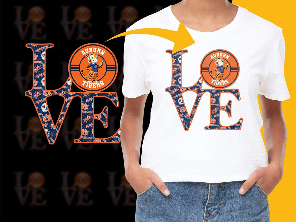 Auburn Tigers Love T-Shirt, Collegiate Sports Fan Apparel, Orange Graphic Tee, Unisex Fashion
