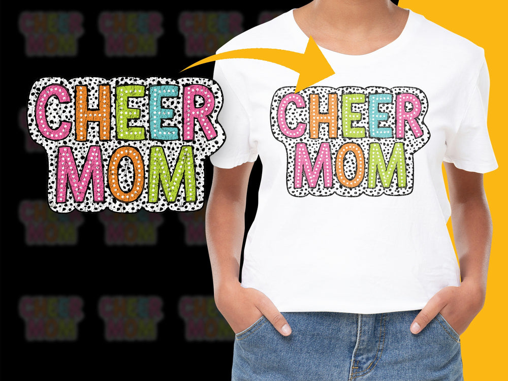 Cheer Mom T-Shirt, Colorful Rhinestone Design, Sparkly Sports Support Tee, Unique Gift for Cheerleading Mothers
