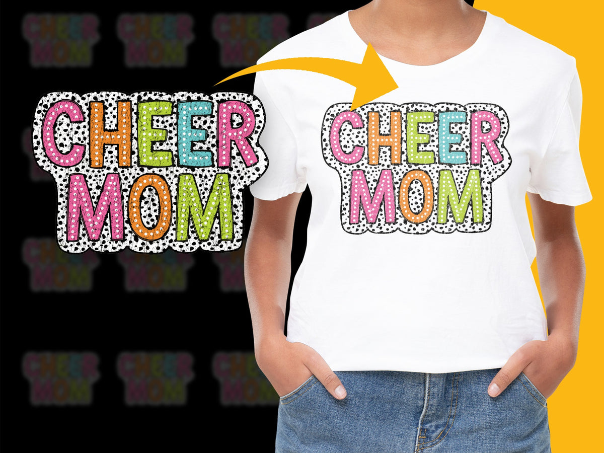 Cheer Mom T-Shirt, Colorful Rhinestone Design, Sparkly Sports Support Tee, Unique Gift for Cheerleading Mothers