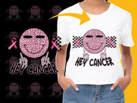 Load image into Gallery viewer, Hey Cancer Awareness T-Shirt, Pink Ribbon Breast Cancer Support Tee, Graphic Smile Face Design
