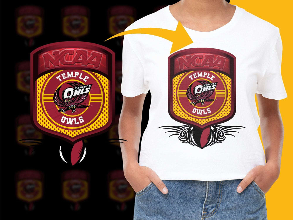 Temple Owls NCAA Logo T-Shirt, Unisex College Sports Apparel, Red and Yellow Graphic Tee