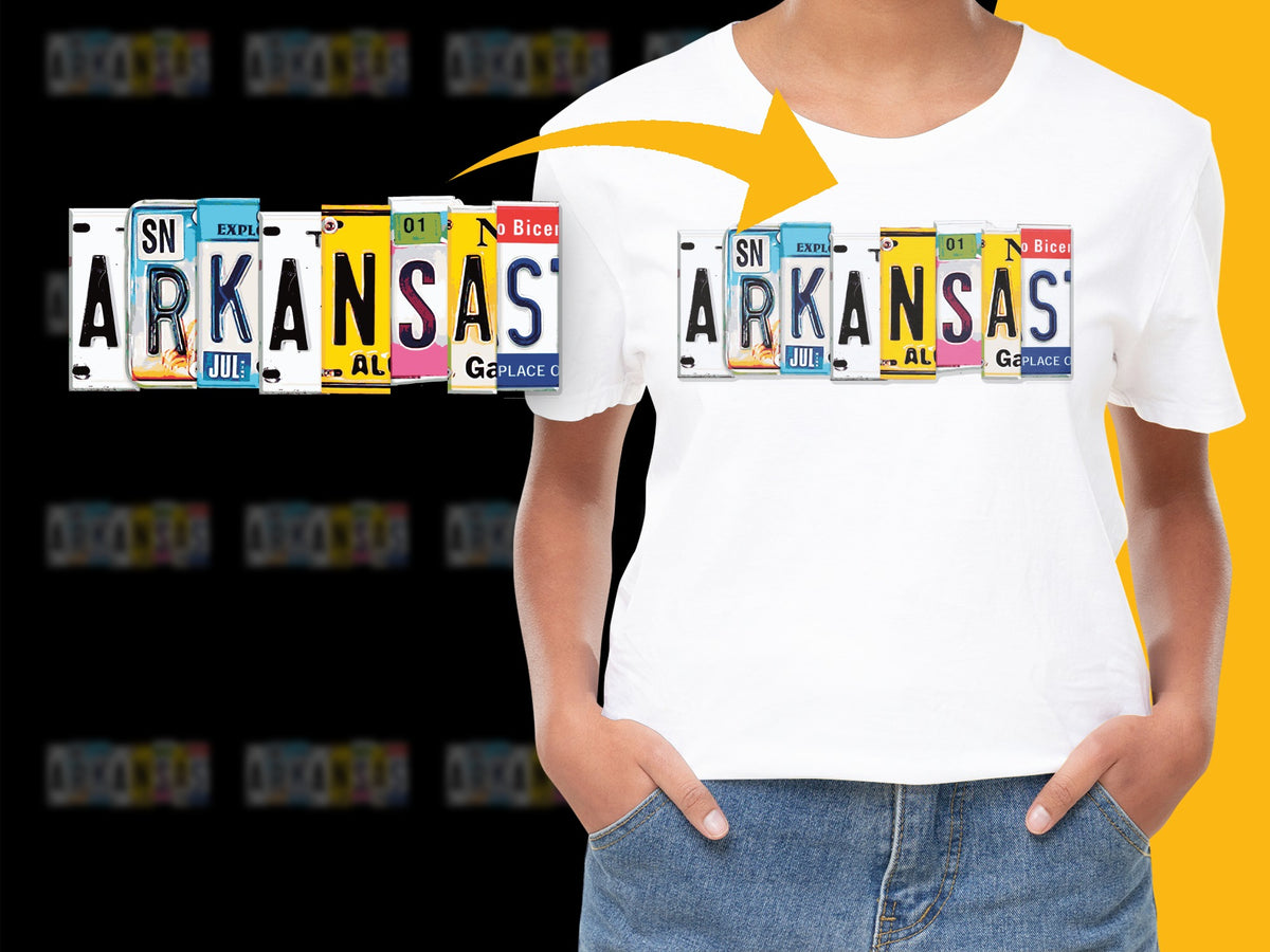 Arkansas License Plate Design T-Shirt, Novelty Graphic Tee, Unisex Fashion Top