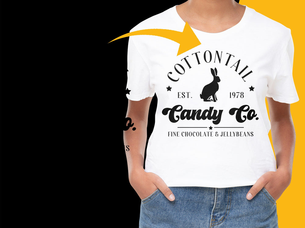 CottonTail Candy Co. T-Shirt Vintage Logo Chocolate and Jelly Beans Graphic Tee
