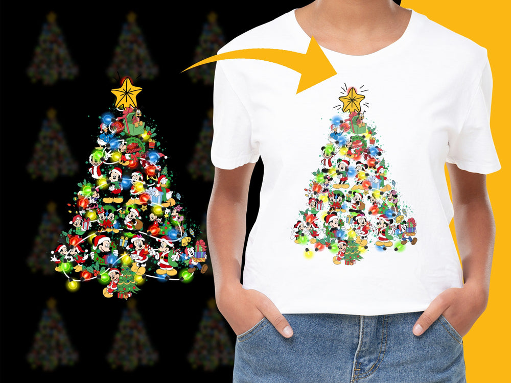 Colorful Mario Characters Christmas Tree T-Shirt, Fun Holiday Nintendo Gaming Apparel for All Ages