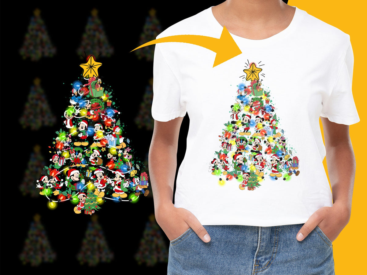 Colorful Mario Characters Christmas Tree T-Shirt, Fun Holiday Nintendo Gaming Apparel for All Ages