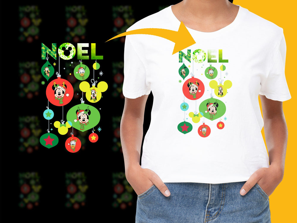 Kids Christmas T-Shirt with Cartoon Dogs and Noel Design, Festive Holiday Apparel for Children