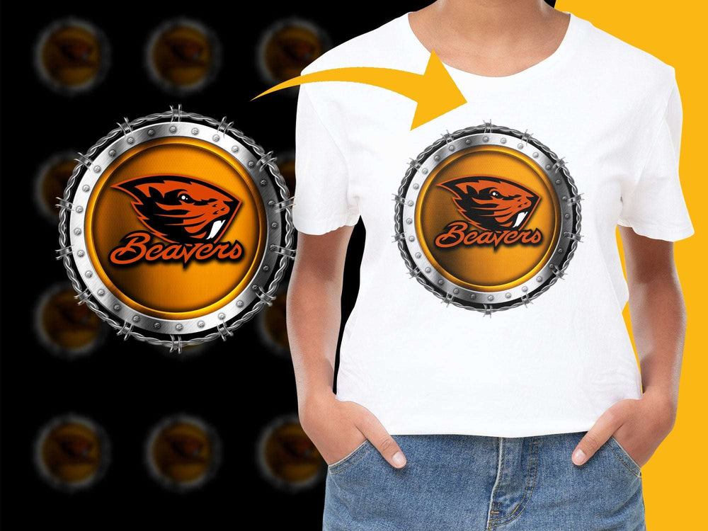 Beaver Logo Graphic T-Shirt, Bold Orange Sports Team Emblem, Casual Unisex Apparel