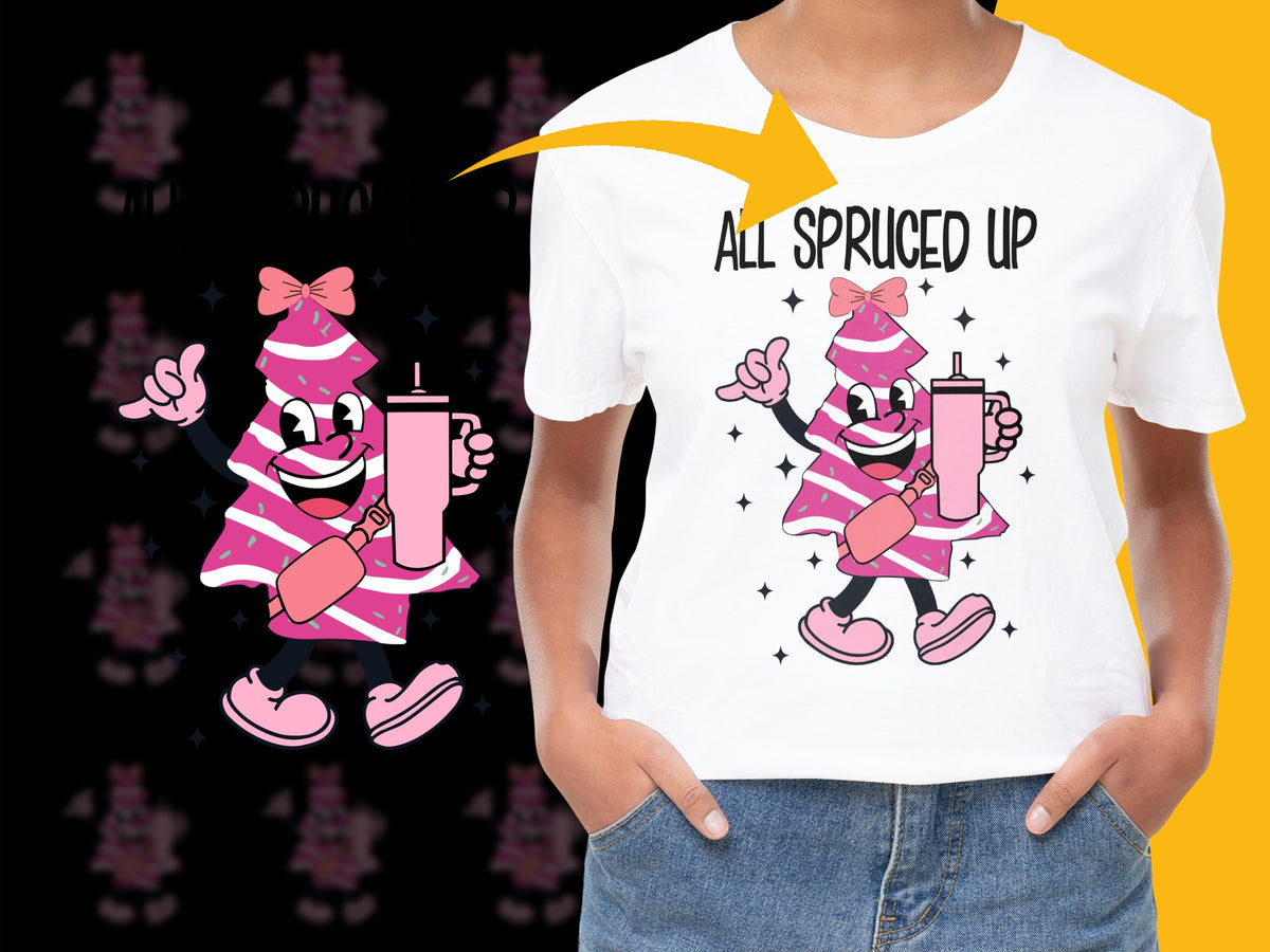 Women's Holiday T-Shirt with Pink Christmas Elf Graphic, Festive Casual Top, Fun Christmas Party Apparel