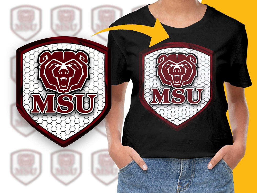 MSU Bear Logo T-Shirt, College Sports Team Apparel, Graphic Tee, Unisex Black Shirt