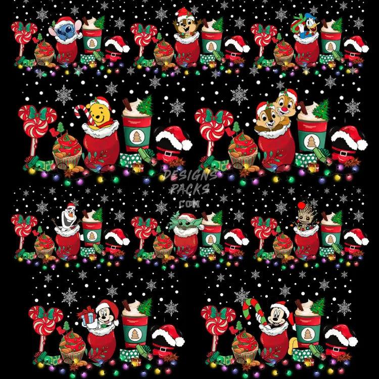 10 Christmas Cartoon Food And Drinks Cups Designs Bundle Png