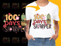 Load image into Gallery viewer, 100 Days Sharper Cactus Design T-Shirt, Colorful Floral Kids Graphic Tee, School Celebration Outfit