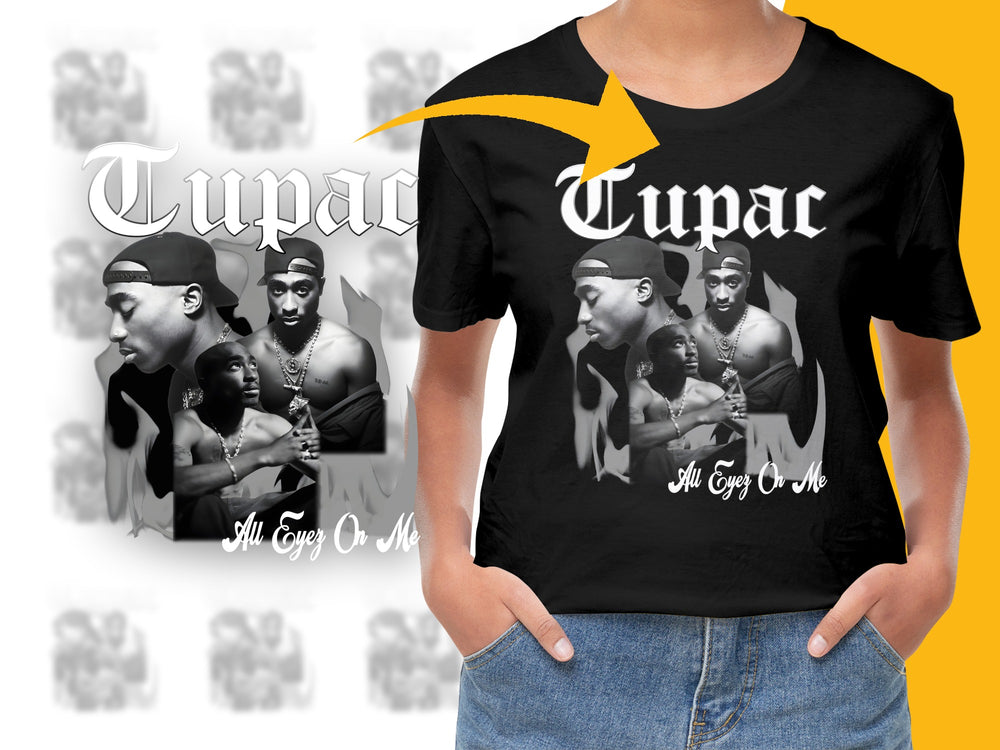 Tupac Graphic T-Shirt, Vintage Hip Hop Tee, All Eyez On Me, Black Cotton Shirt, Music Legend Apparel, Unisex Fashion