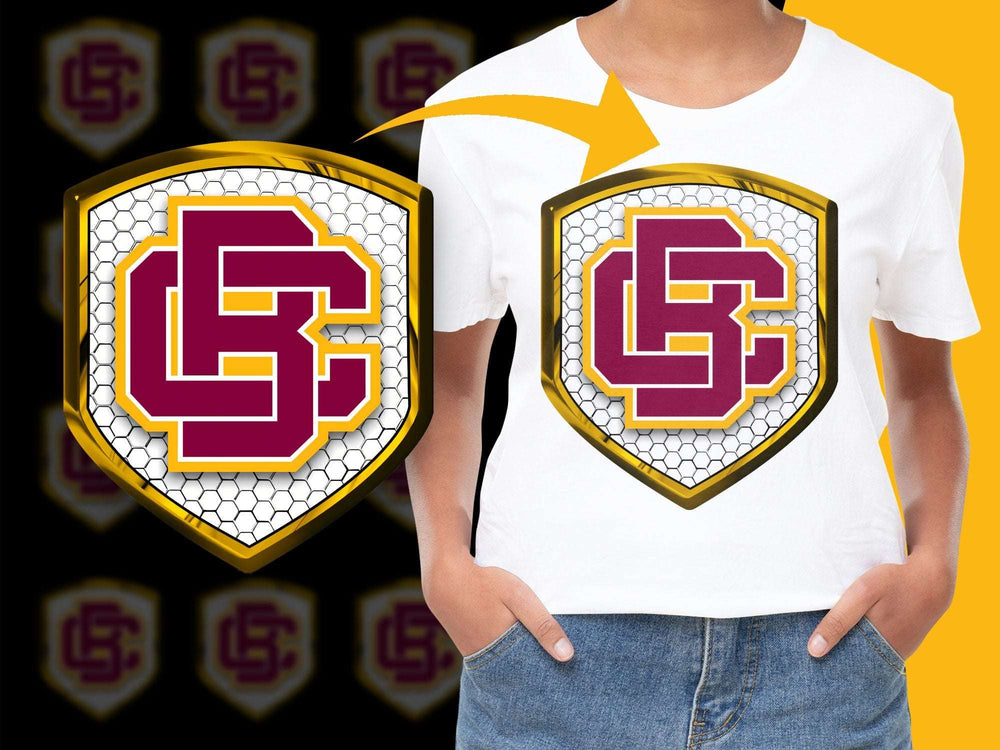 Custom Sports Team Logo T-Shirt, Personalized School Spirit Tee, Bold Maroon and Gold Design, Unisex Kids and Adults Sizes