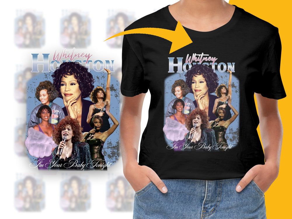 Whitney Houston Graphic T-Shirt, Vintage Style Women's Tee, Iconic Singer Portrait Shirt, Music Legend Fashion, Gift Idea