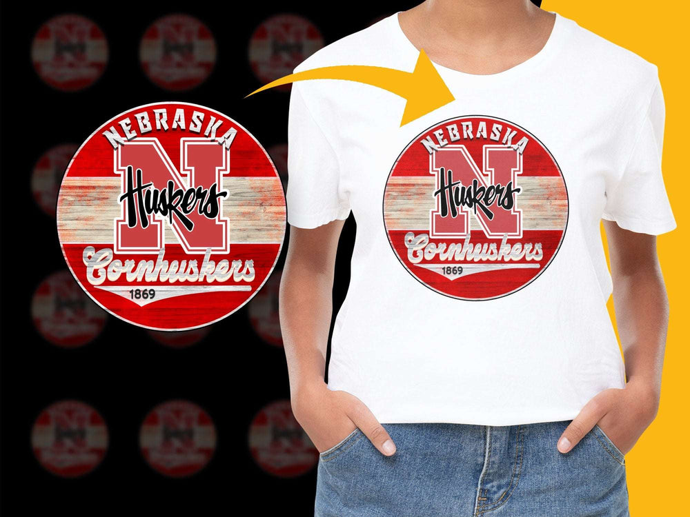 Nebraska Huskers Cornhuskers T-Shirt, Vintage Logo Graphic, Unisex Sports Tee, Red and White, Fan Apparel 1869