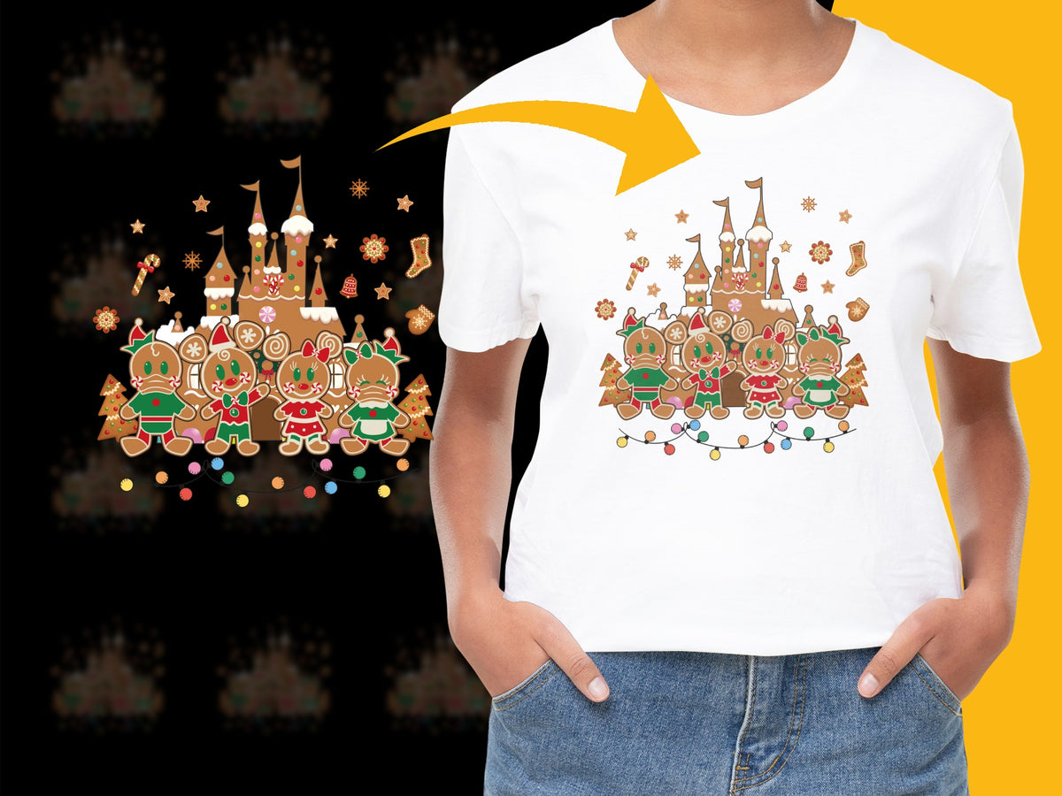 Kids Castle and Elves Graphic T-Shirt, Cute Holiday Castle Tee, Festive Christmas Shirt for Children, Unique Holiday Apparel