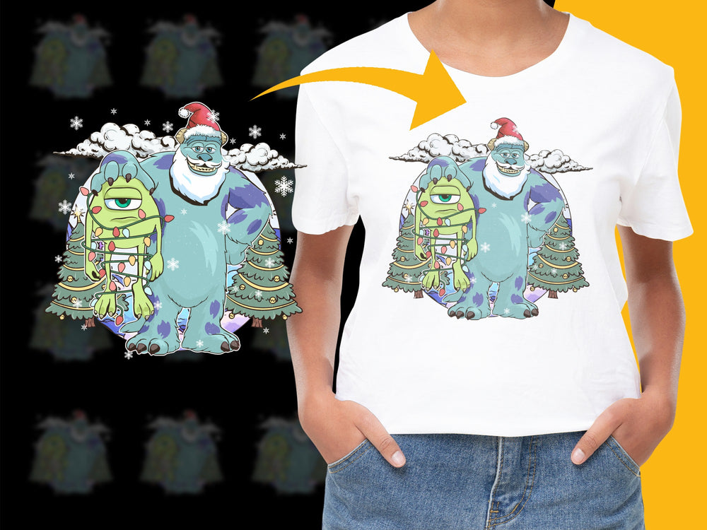 Festive Monster Christmas Tree Holiday Graphic T-Shirt, Cute Cartoon Holiday Apparel for All Ages