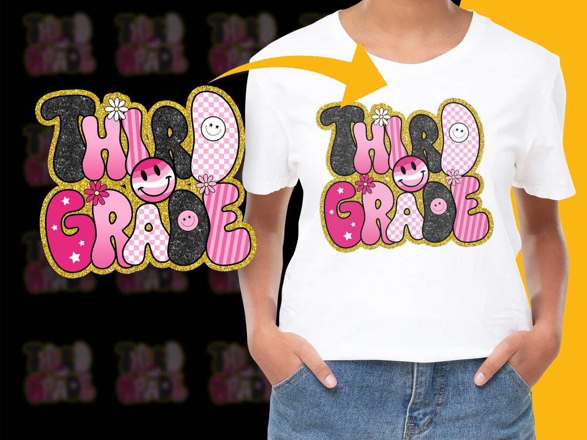 Third Grade Teacher T-Shirt, Cute Back to School Outfit, Pink and Yellow Graphic Tee, Fun Elementary School Apparel