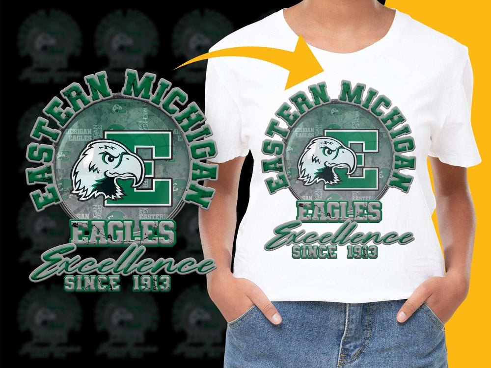 Eastern Michigan Eagles T-Shirt, Vintage College Logo, Excellence Since 1913, Green and White Graphic Tee