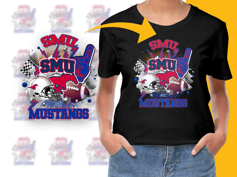 SMU Mustangs Football Graphic T-Shirt, Trendy College Team Apparel, Unisex Sports Fan Shirt