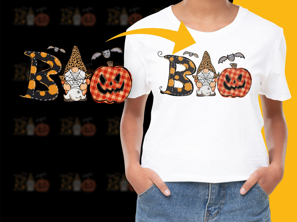 Halloween T-Shirt BOO Design with Witch Hats, Pumpkins, Cute Party Wear for All Ages