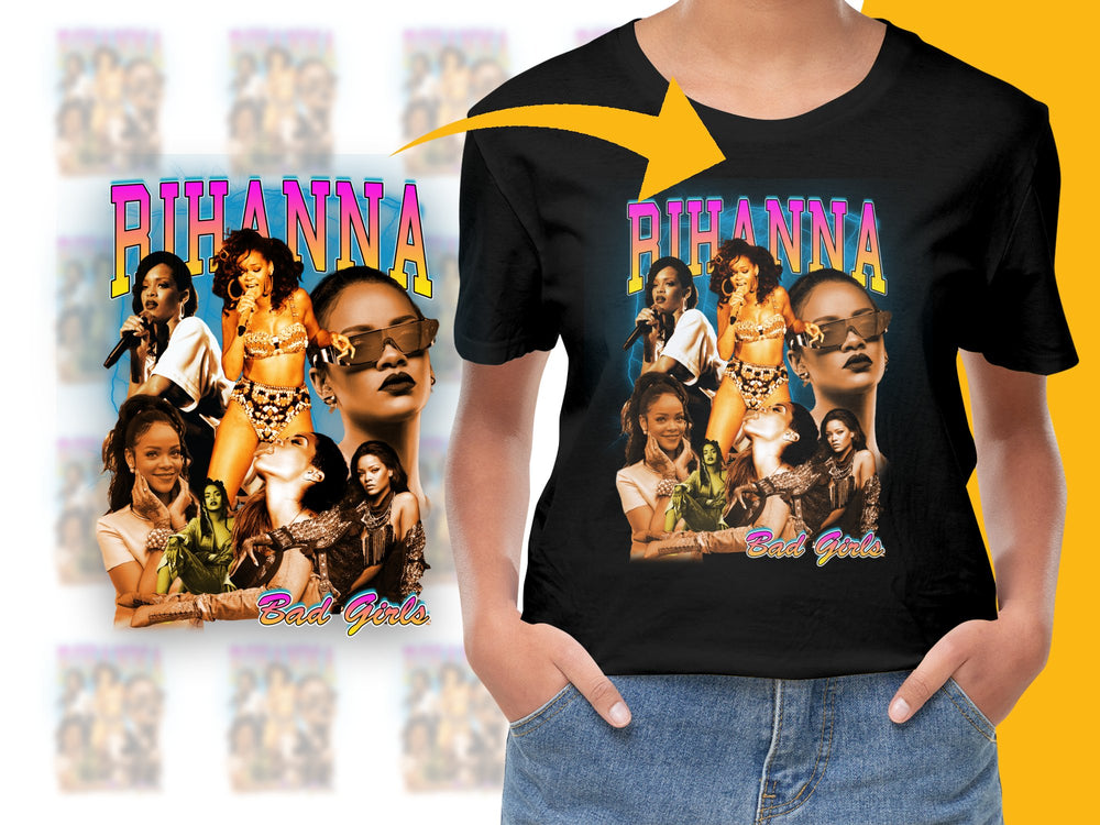 Rihanna Inspired Graphic Tee, Vintage Style Bad Gals Album Cover T-Shirt, Pop Music Merchandise