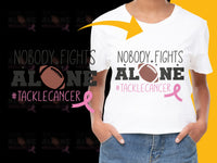 Load image into Gallery viewer, Nobody Fights Alone Tackle Cancer Awareness T-Shirt, Football Pink Ribbon Support Tee