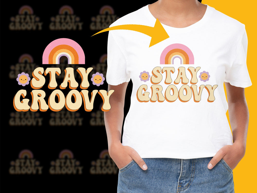 Stay Groovy Rainbow T-Shirt, Retro Graphic Tee, Vintage Style Shirt, Colorful Summer Top, Hipster Fashion, Gift Idea