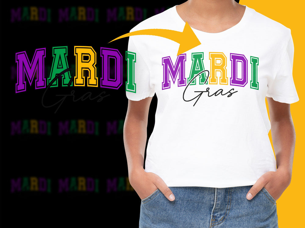 Mardi Gras T-Shirt for Kids, Colorful Text Design, Unisex Youth Festival Apparel