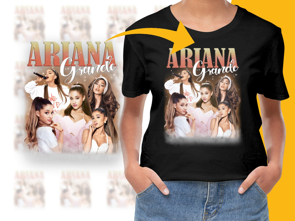 Ariana Grande Fan T-Shirt, Pop Music Star Collage, Women's Black Tee, Gift for Music Lovers