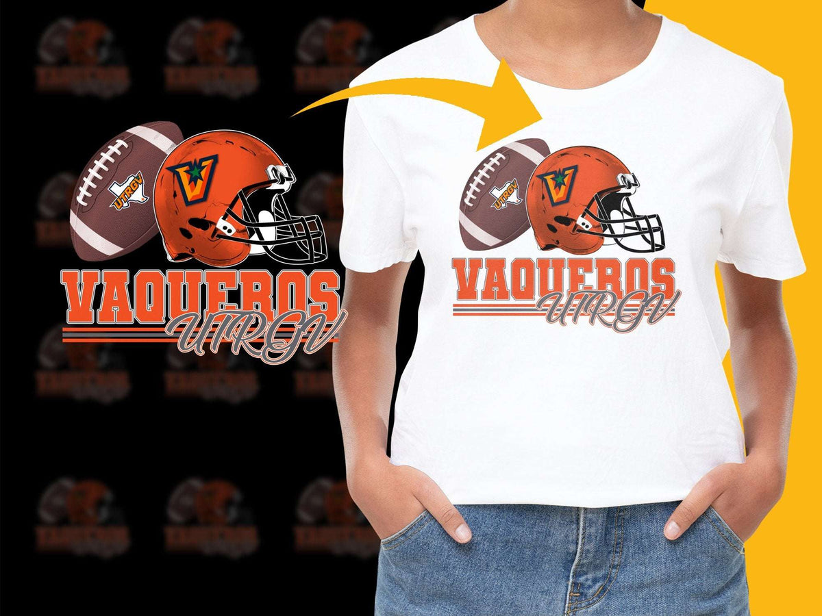 Kids Sports T-Shirt, Vaqueros Football Graphic Tee, Orange Helmet Design, Youth Casual Wear