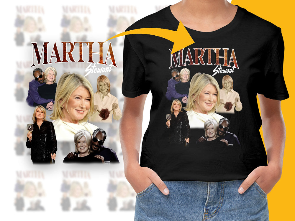 Martha Stewart Inspired Graphic T-Shirt, Celebrity Photo Collage, Fashionable Women's Tee, Trendy Pop Culture Apparel