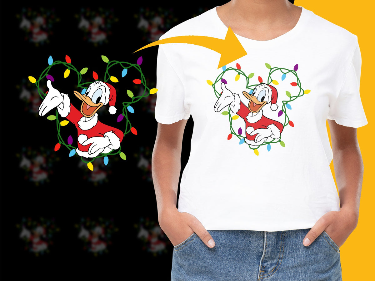 Kids Christmas T-Shirt Featuring Cartoon Duck in Holiday Wreath, Festive Children's Clothing