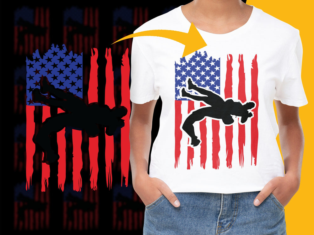 Patriotic T-Shirt, Distressed American Flag, Gymnast Silhouette, USA Tee, Unisex Adult Clothing, Fourth of July Outfit