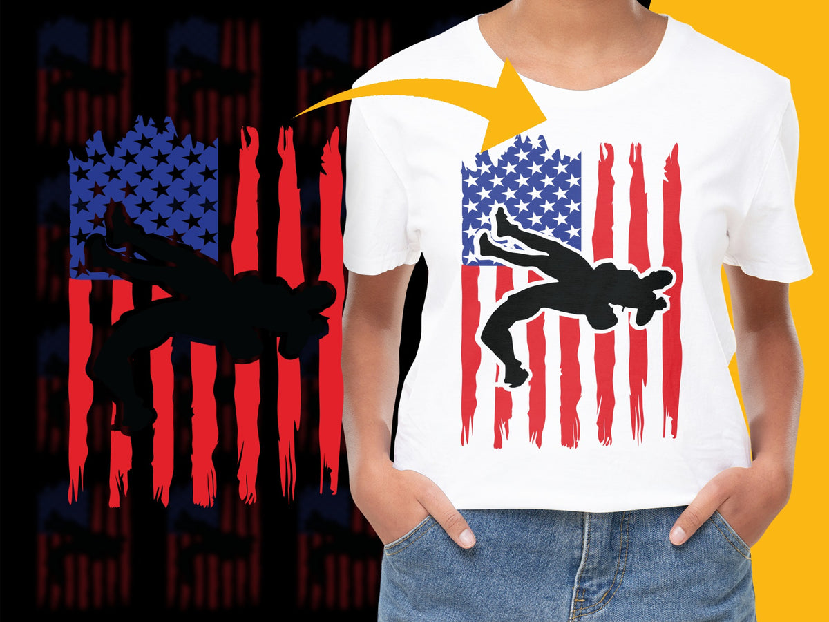 Patriotic T-Shirt, Distressed American Flag, Gymnast Silhouette, USA Tee, Unisex Adult Clothing, Fourth of July Outfit