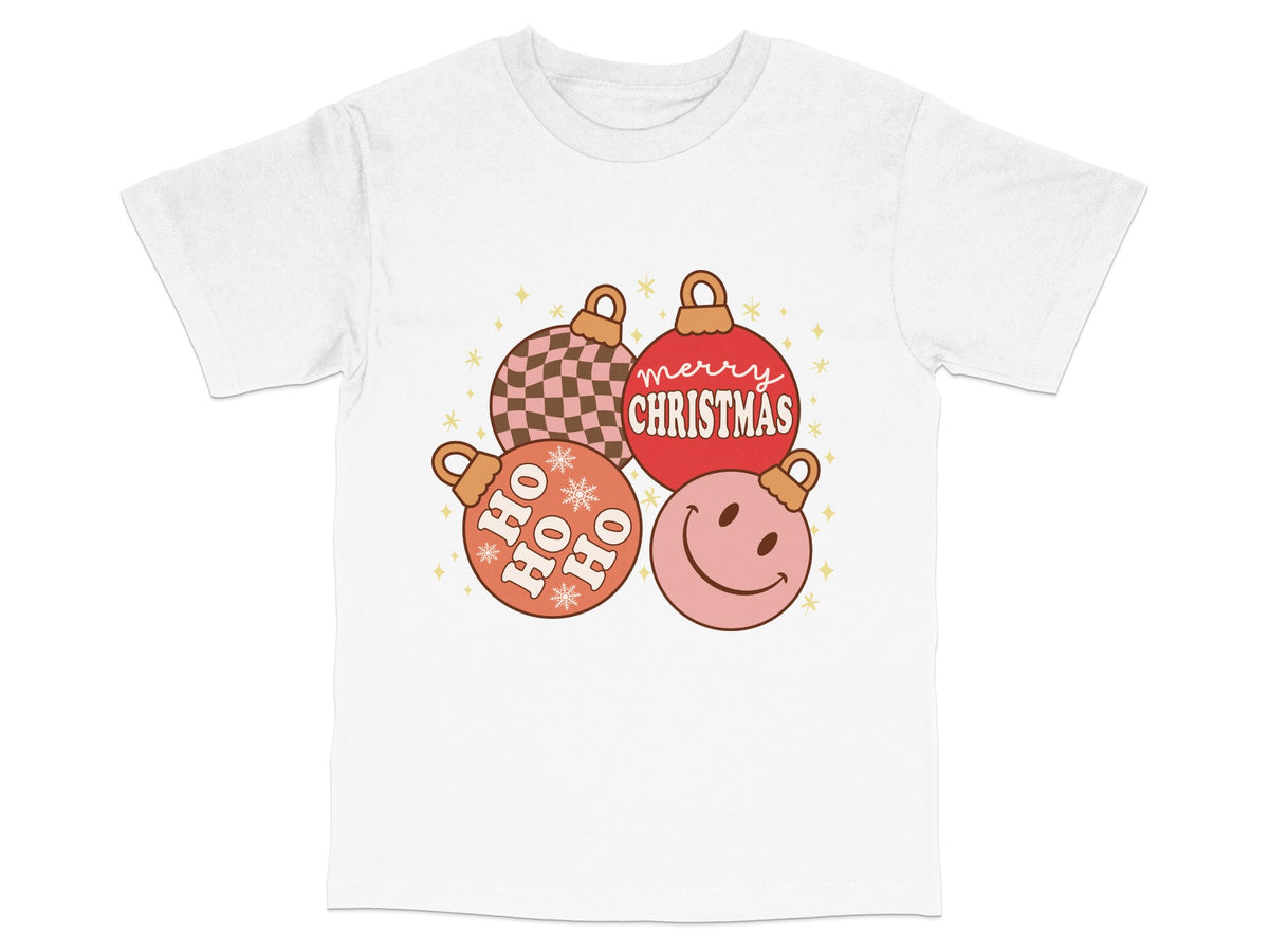 Merry Christmas T-Shirt, Cute Reindeer and Baubles Design, Holiday Graphic Tee, Festive Casual Wear