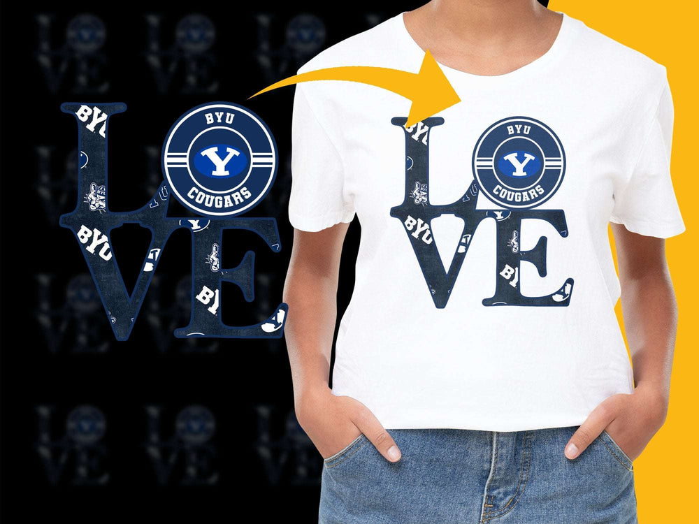 BYU Cougars Love T-Shirt, College Fan Apparel, Sports Graphic Tee, White Crew Neck Shirt