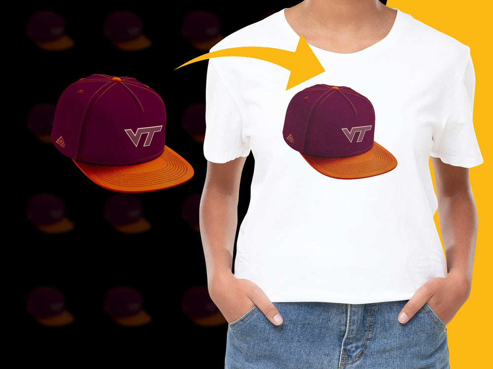 VT Logo Maroon and Orange Snapback Cap, Unisex Adjustable Baseball Hat, Trendy College Apparel