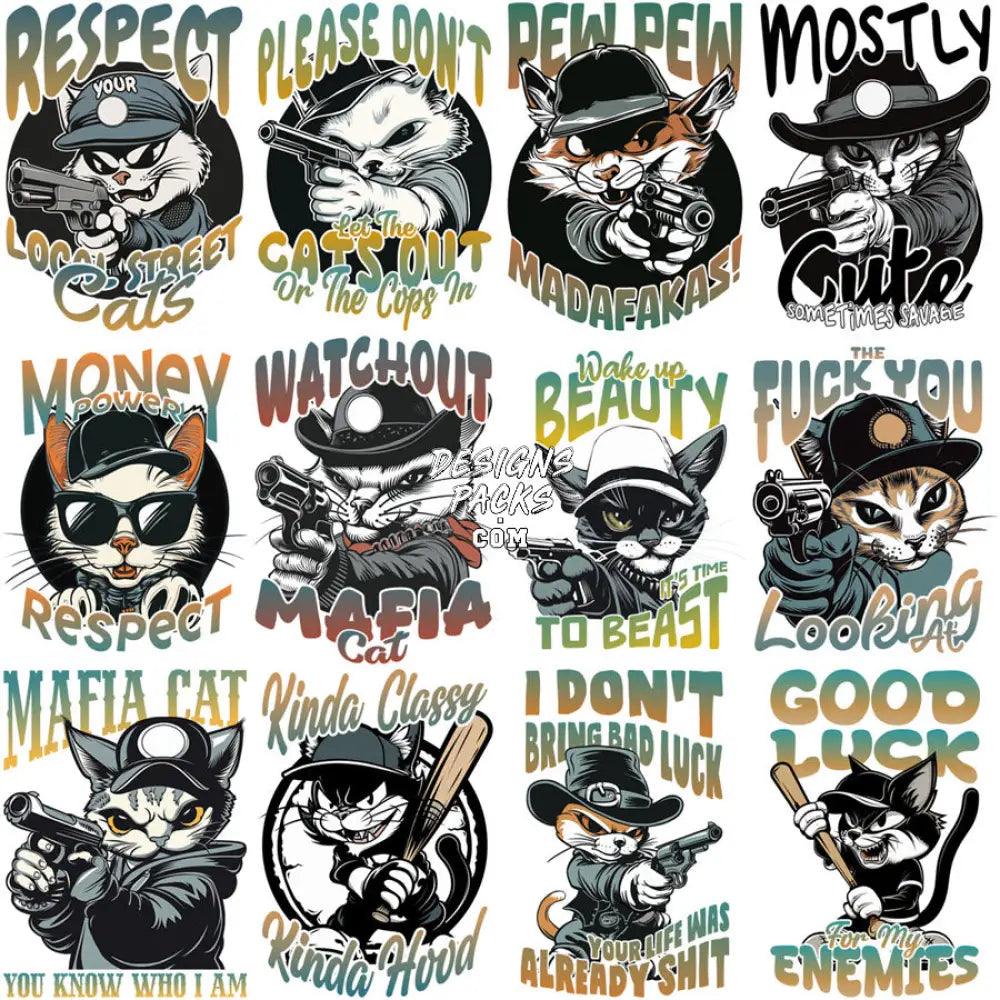 15 Gangster Cats Funny Mafia Designs Bundle Png