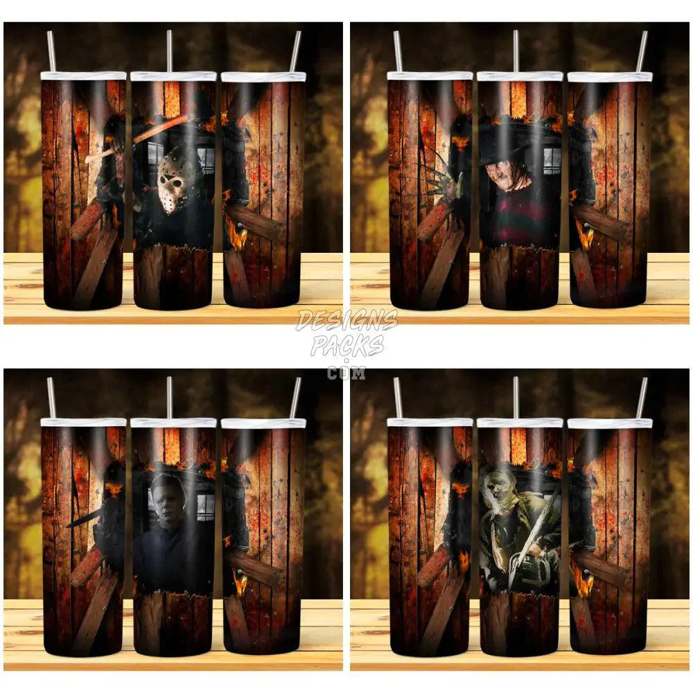 15 Wood Halloween Wreck Villains Tumbler Wrap Bundle Jpg