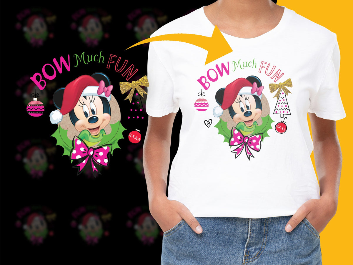Minnie Mouse Christmas T-Shirt, BOW Much FUN Holiday Tee, Cute Cartoon Character Apparel for Kids and Adults